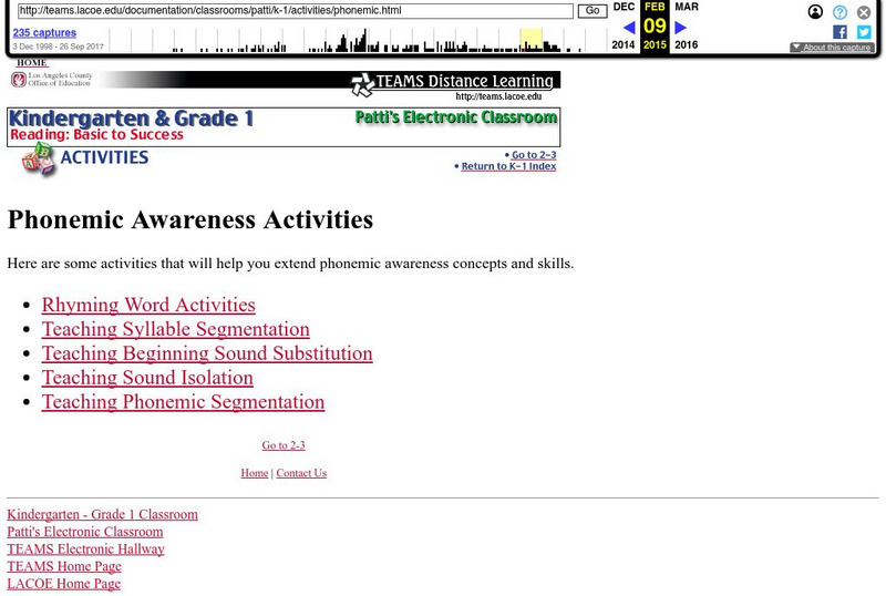 Teams: Phonemic Awareness Activities Unit Plan Teams: Phonemic Awareness Activities Unit Plan