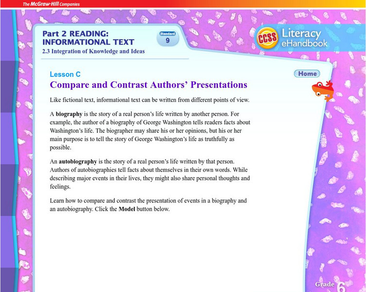 Mc Graw Hill: Informational Text: Compare and Contrast Authors' Presentations Unit Plan