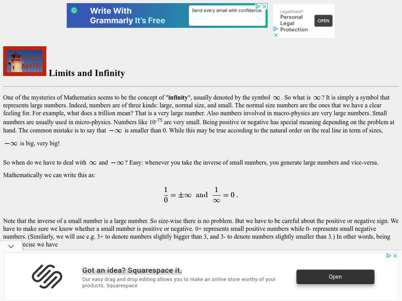 S.o.s. Math: Limits and Infinity Graphic S.o.s. Math: Limits and Infinity Graphic