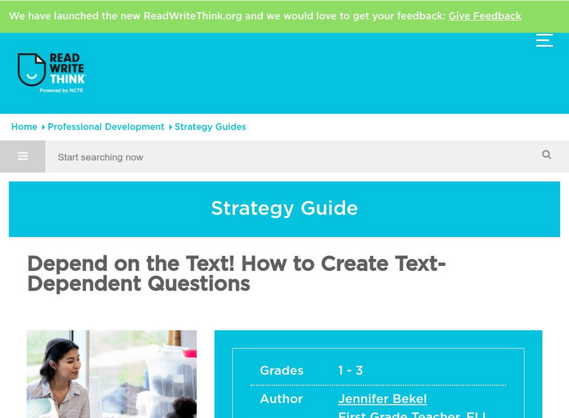 Read Write Think: Depend on the Text! How to Create Text Dependent Questions Professional Doc Read Write Think: Depend on the Text! How to Create Text Dependent Questions Professional Doc