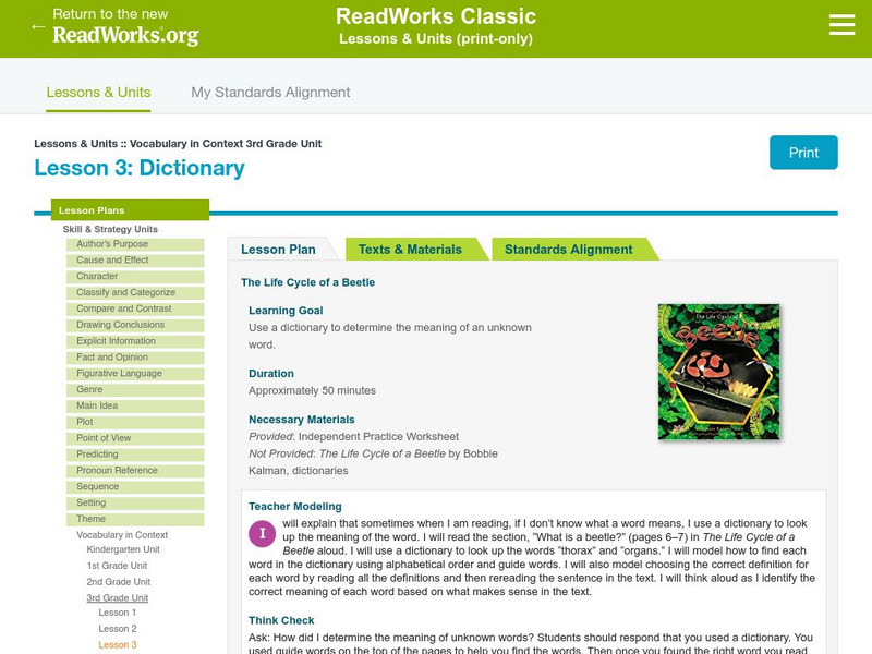Read Works: Vocabulary in Context 3rd Grade Unit: Dictionary Lesson Plan Read Works: Vocabulary in Context 3rd Grade Unit: Dictionary Lesson Plan