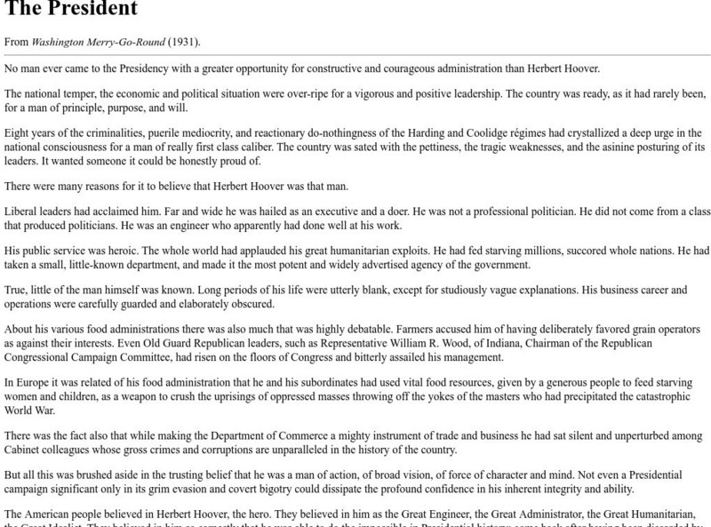 The President: Herbert Hoover Primary The President: Herbert Hoover Primary