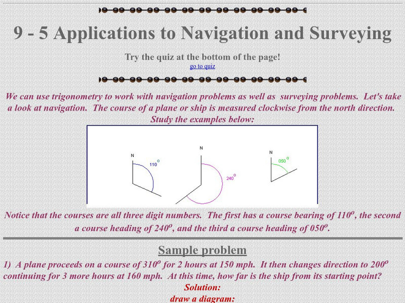 Ojk's Precalculus Study Page: Applications to Trig Navigation and Surveying Activity Ojk's Precalculus Study Page: Applications to Trig Navigation and Surveying Activity