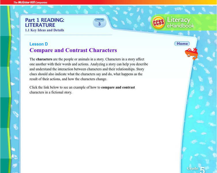 Mc Graw Hill: Part 1 Reading: Literature: Compare and Contrast Characters Activity Mc Graw Hill: Part 1 Reading: Literature: Compare and Contrast Characters Activity