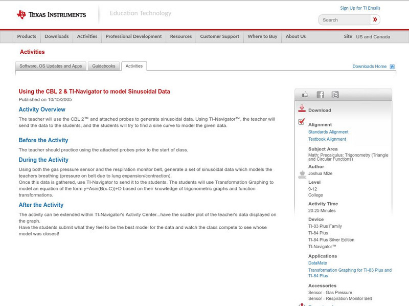 Texas Instruments: Using the Cbl 2 & Ti Navigator to Model Sinusoidal Data Activity