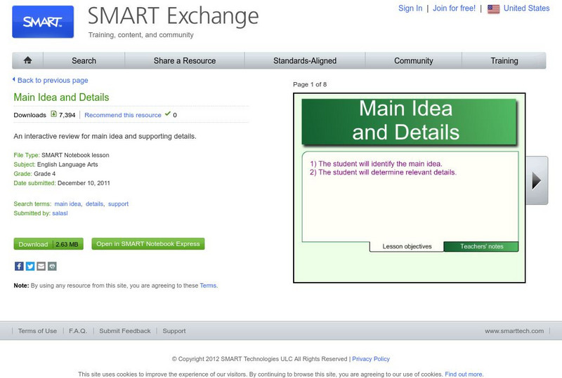 Smart: Main Idea and Details Whiteboard Smart: Main Idea and Details Whiteboard