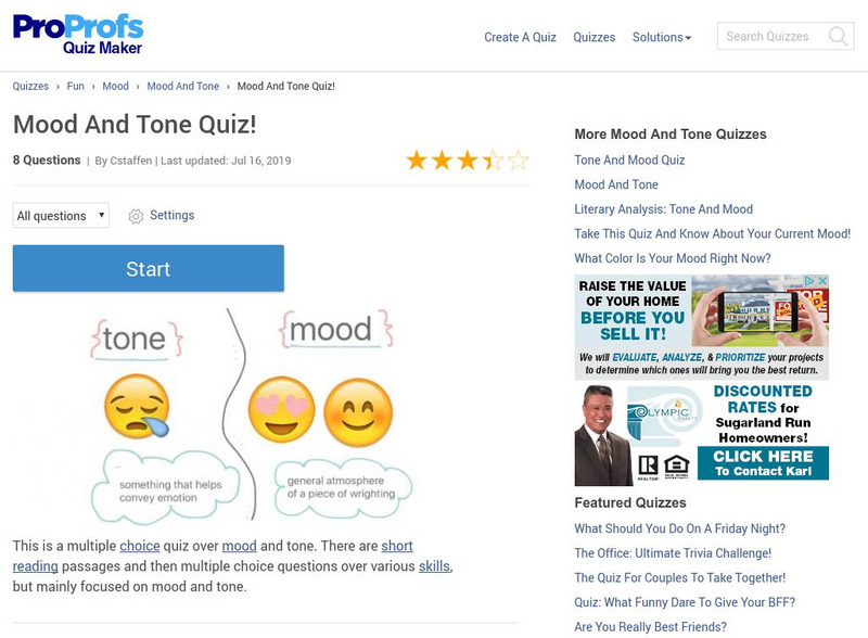 Pro Profs: Mood and Tone Quiz Unknown Type Pro Profs: Mood and Tone Quiz Unknown Type