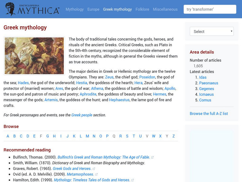 Encyclopedia Mythica: Greek Mythology Handout Encyclopedia Mythica: Greek Mythology Handout