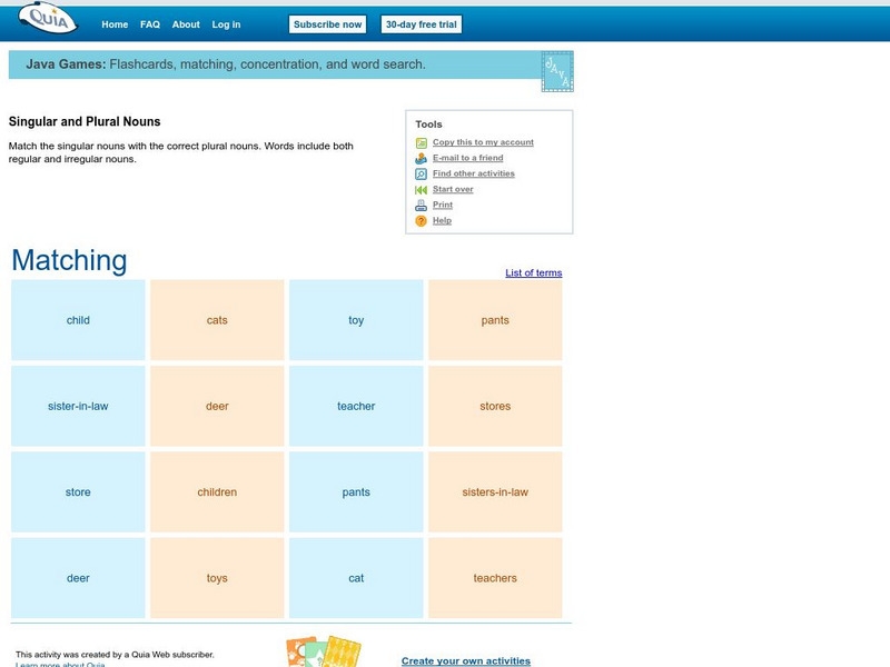 Quia: Singular and Plural Nouns Interactive Quia: Singular and Plural Nouns Interactive