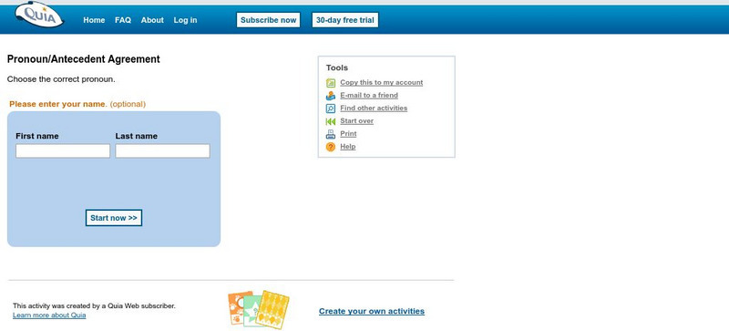 Quia: Pronoun/antecedent Agreement Unknown Type Quia: Pronoun/antecedent Agreement Unknown Type