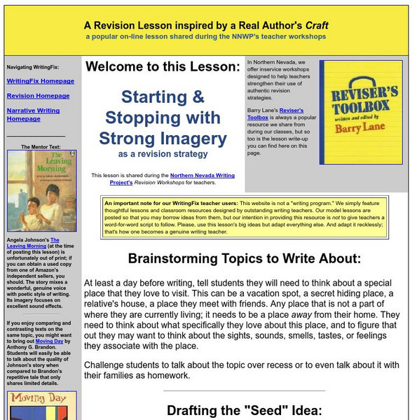 Writing Fix: Starting & Stopping With Strong Imagery: Revision Strategy Lesson Plan Writing Fix: Starting & Stopping With Strong Imagery: Revision Strategy Lesson Plan