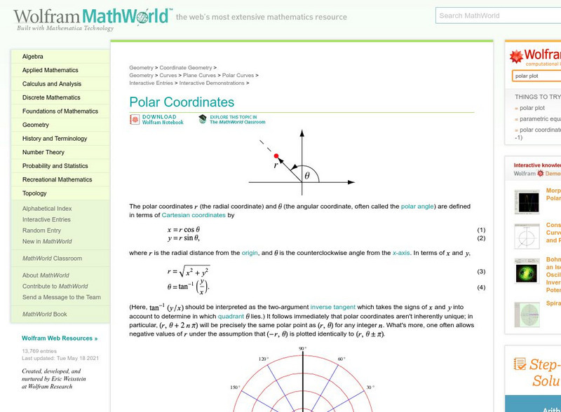 Wolfram Math World: Polar Coordinates Handout Wolfram Math World: Polar Coordinates Handout