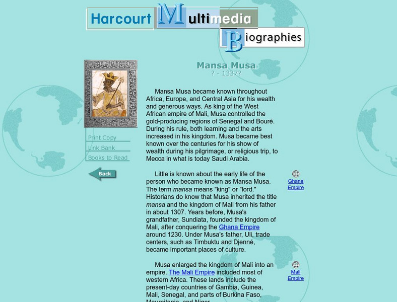 Harcourt: Biographies: Mansa Musa Handout Harcourt: Biographies: Mansa Musa Handout