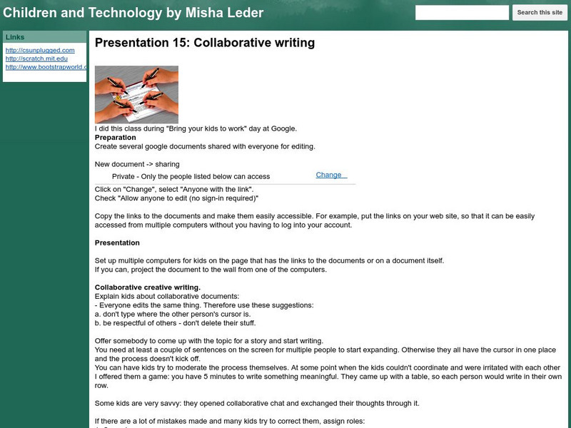 Google for Education: Children and Technology: Collaborative Creative Writing Lesson Plan Google for Education: Children and Technology: Collaborative Creative Writing Lesson Plan