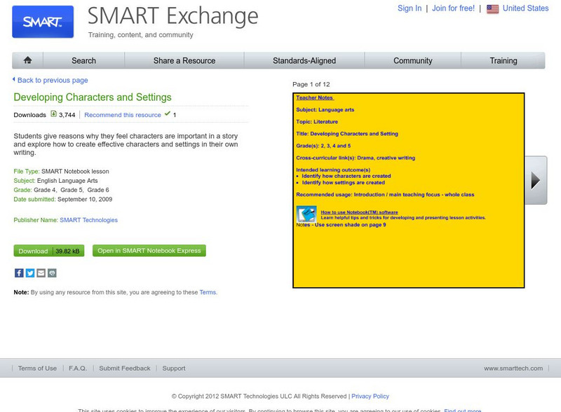 Smart: Developing Characters and Settings Whiteboard