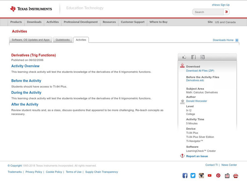 Texas Instruments: Derivatives (Trig Functions) Activity Texas Instruments: Derivatives (Trig Functions) Activity