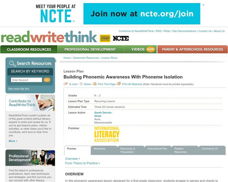 Read Write Think: Phoneme Isolation Building Phonemic Awareness Lesson Plan Read Write Think: Phoneme Isolation Building Phonemic Awareness Lesson Plan