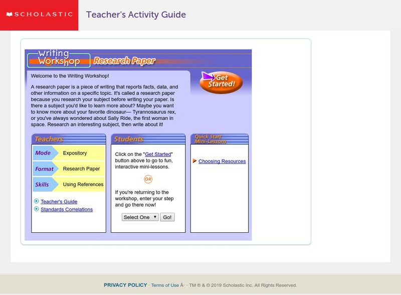 Scholastic: Writing Workshop: Research Paper Unit Plan Scholastic: Writing Workshop: Research Paper Unit Plan