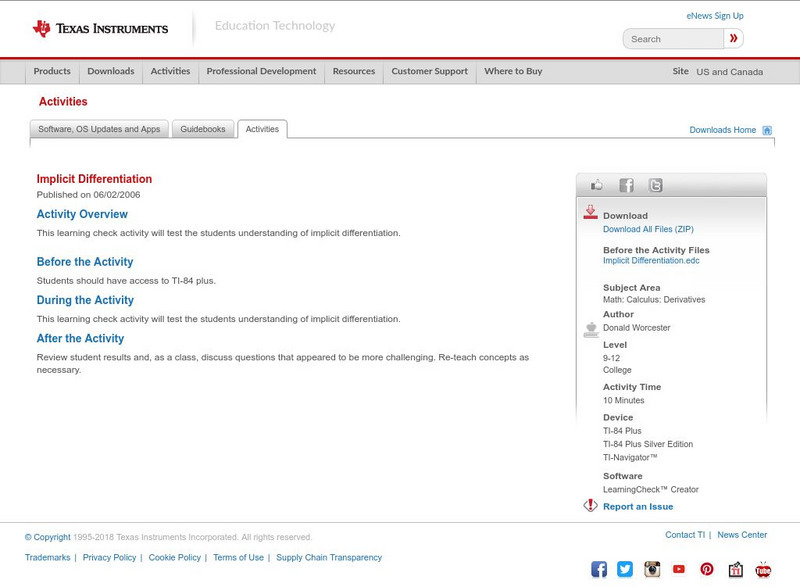 Texas Instruments: Implicit Differentiation Activity Texas Instruments: Implicit Differentiation Activity