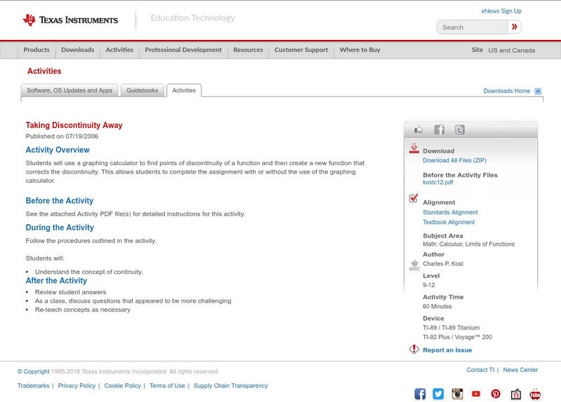 Texas Instruments: Taking Discontinuity Away Activity Texas Instruments: Taking Discontinuity Away Activity