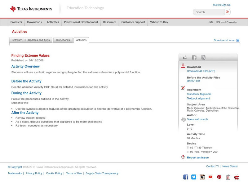 Texas Instruments: Finding Extreme Values Activity Texas Instruments: Finding Extreme Values Activity
