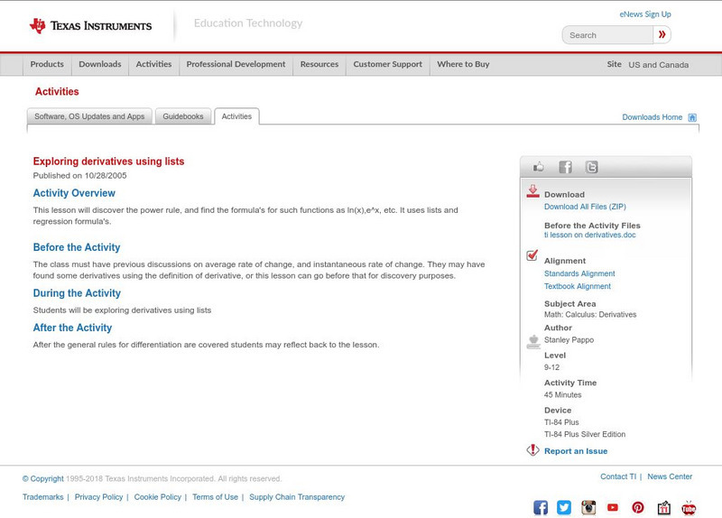 Texas Instruments: Exploring Derivatives Using Lists Activity Texas Instruments: Exploring Derivatives Using Lists Activity