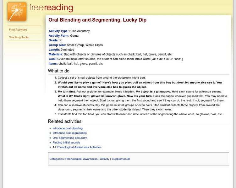 Free Reading: Lucky Dip Game: Oral Blending and Segmenting Activity Free Reading: Lucky Dip Game: Oral Blending and Segmenting Activity