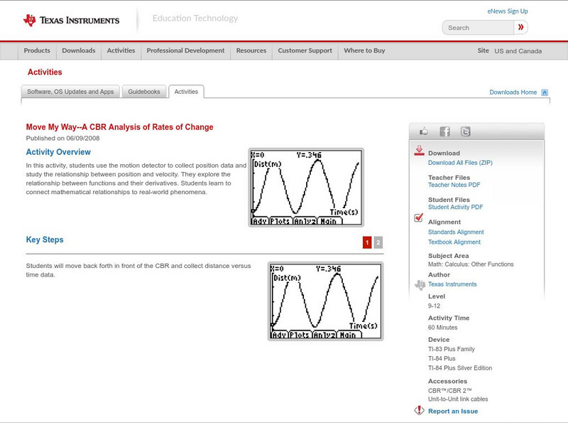 Texas Instruments: Move My Way a Cbr Analysis of Rates of Change Activity Texas Instruments: Move My Way a Cbr Analysis of Rates of Change Activity
