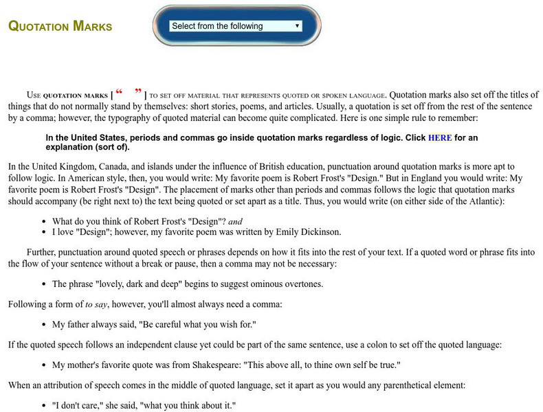 Guide to Grammar and Writing: Quotation Marks Handout Guide to Grammar and Writing: Quotation Marks Handout