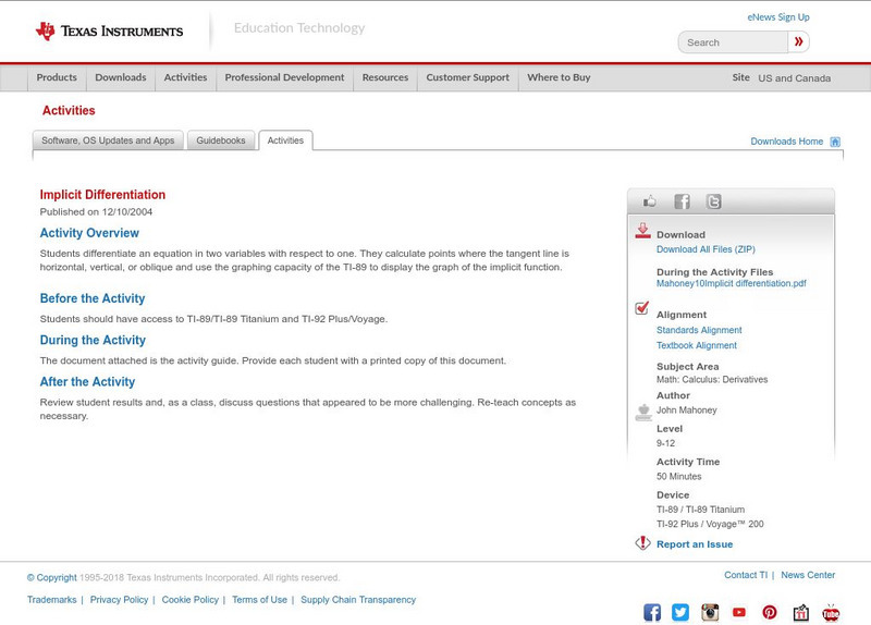 Texas Instruments: Implicit Differentiation Activity Texas Instruments: Implicit Differentiation Activity