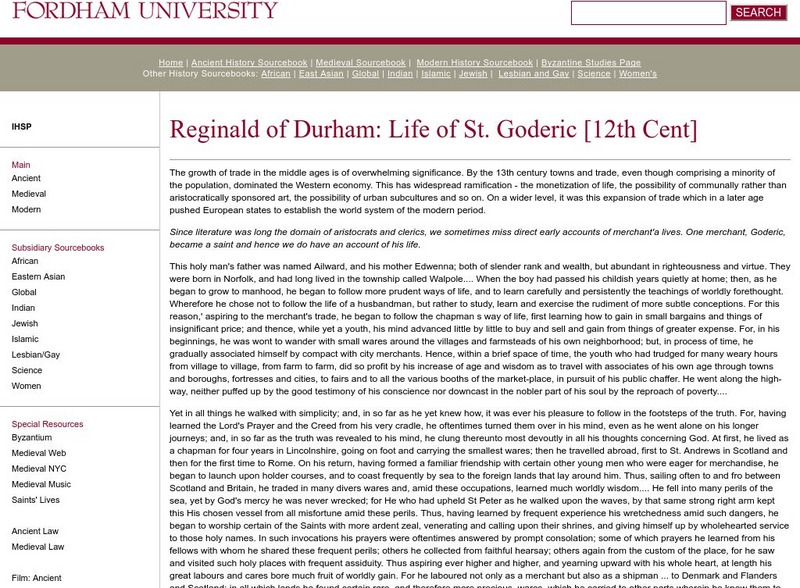 Fordham University: Medieval Sourcebook: Reginald of Durham Primary Fordham University: Medieval Sourcebook: Reginald of Durham Primary