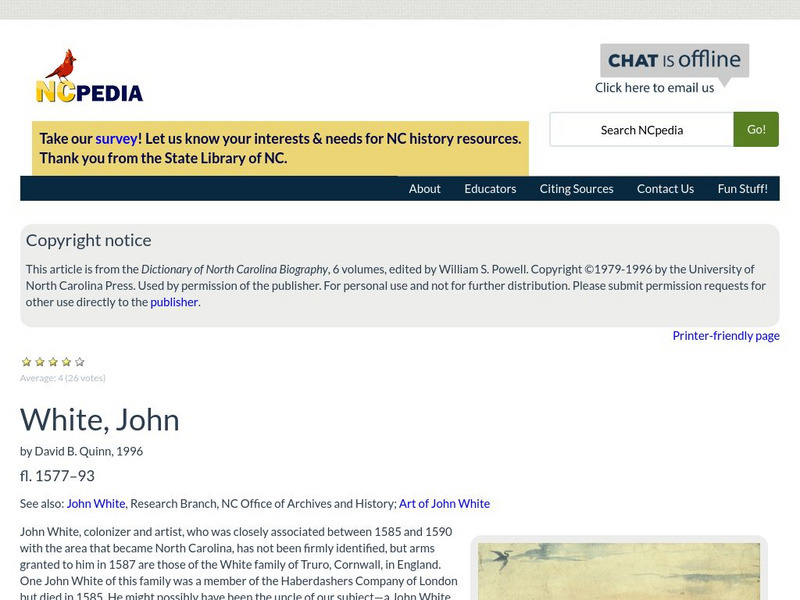 N Cpedia: David B. Quinn: Biography: John White Handout N Cpedia: David B. Quinn: Biography: John White Handout