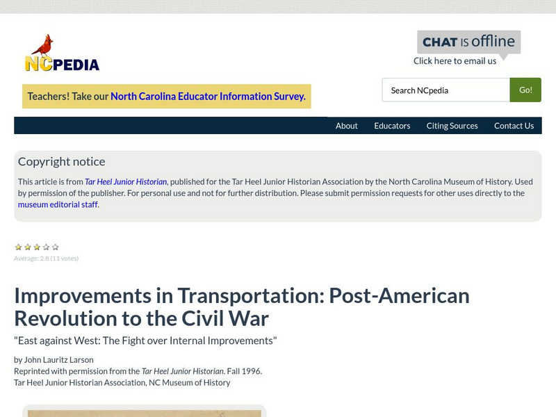 N Cpedia: Improvements in Transportation: Post American Revolution to Civil War Article