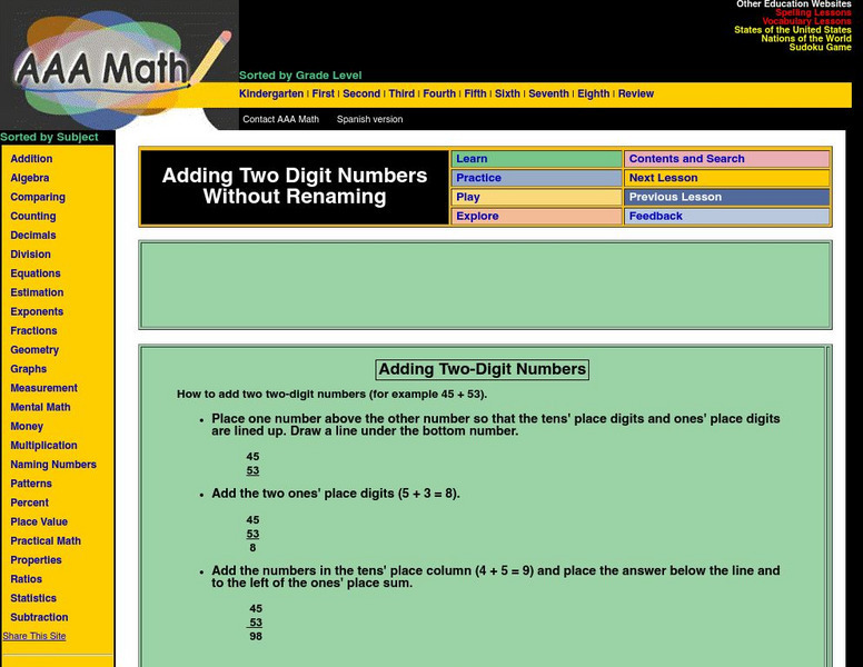 Aaa Math: Adding Two Digit Numbers Interactive