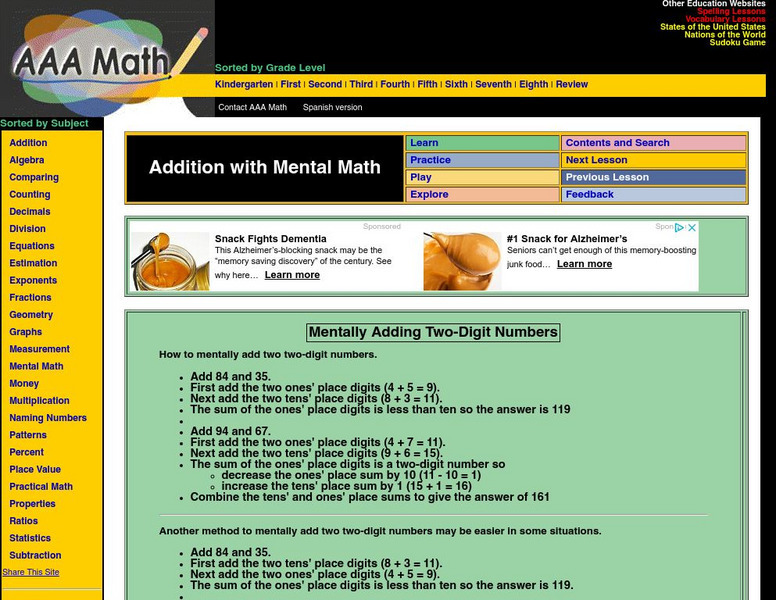 Aaa Math: Adding Two Digit Numbers Mentally Interactive