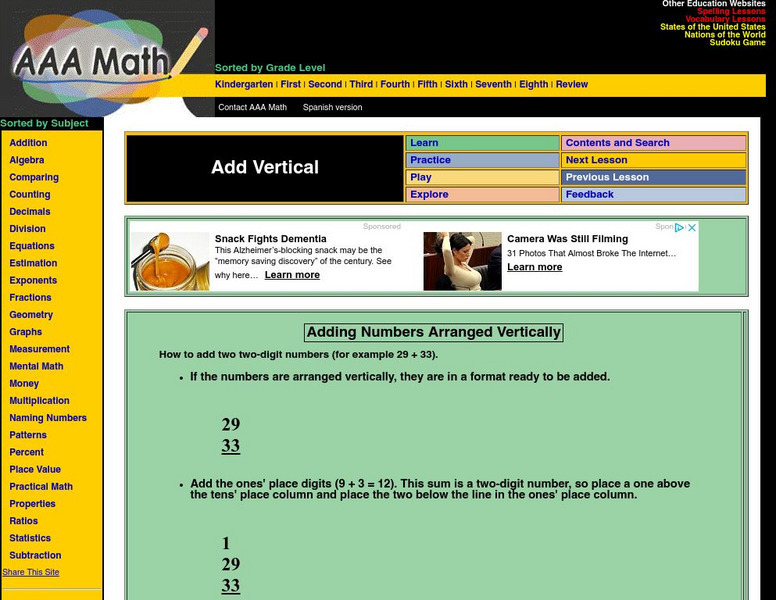 Aaa Math: Vertical Addition Interactive Aaa Math: Vertical Addition Interactive