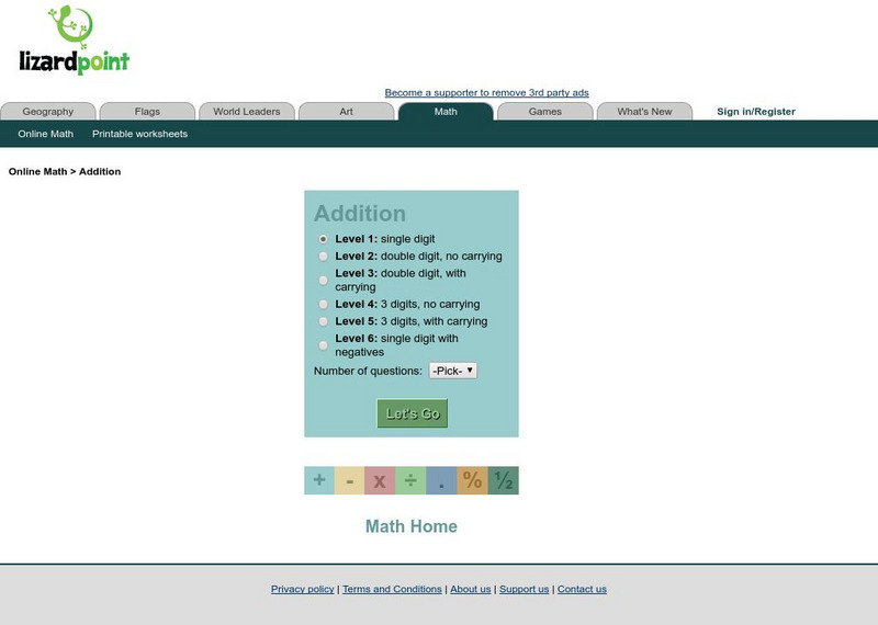Lizard Point: Addition Practice Activity Lizard Point: Addition Practice Activity