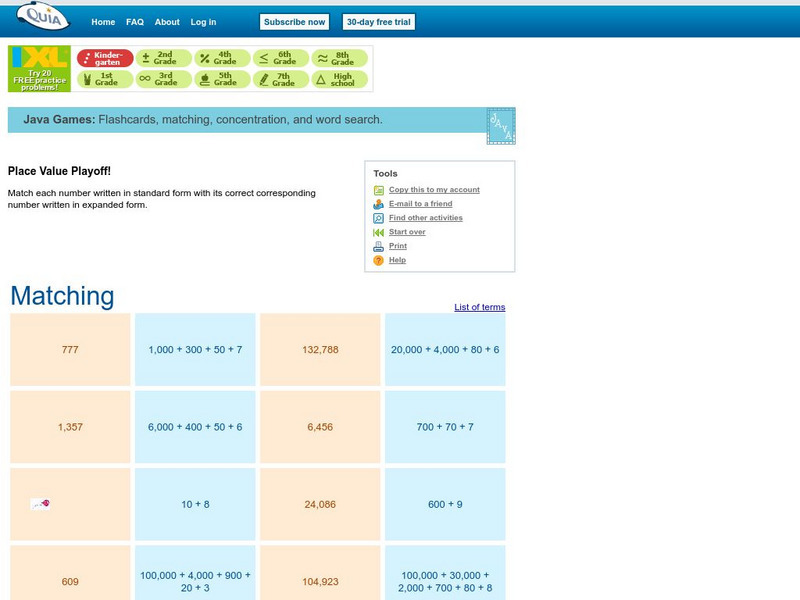 Quia: Place Value Playoff! Matching Interactive Quia: Place Value Playoff! Matching Interactive
