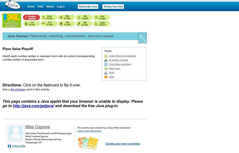 Quia: Place Value Playoff! Flash Cards Interactive Quia: Place Value Playoff! Flash Cards Interactive