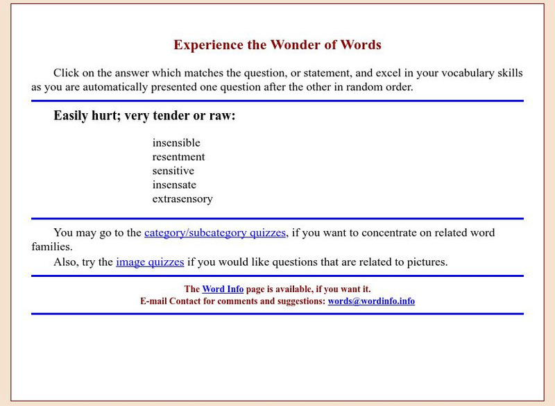 Word Info: Experience the Wonder of Words: Random Quiz Unknown Type Word Info: Experience the Wonder of Words: Random Quiz Unknown Type