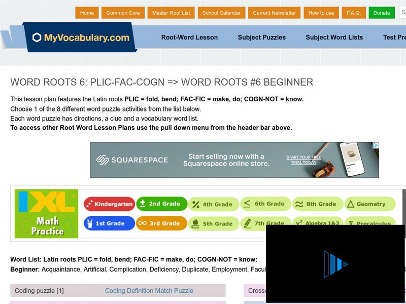 My vocabulary.com: Word Roots Lesson 6: Plic Fac Cogn: Word Roots #6 Beginner Lesson Plan My vocabulary.com: Word Roots Lesson 6: Plic Fac Cogn: Word Roots #6 Beginner Lesson Plan