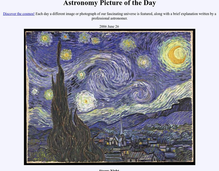 Nasa: Astronomy Picture of the Day: "The Starry Night" by Vincent Van Gogh Graphic Nasa: Astronomy Picture of the Day: "The Starry Night" by Vincent Van Gogh Graphic