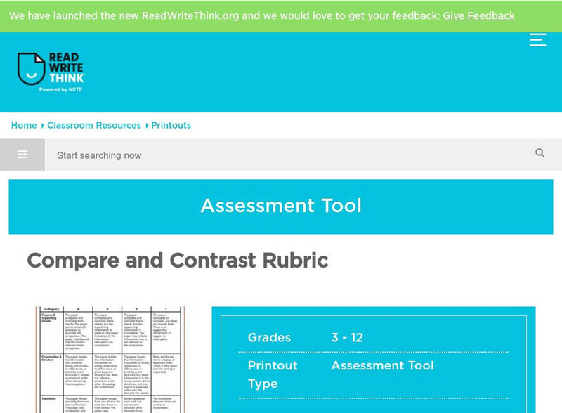Read Write Think: Compare and Contrast Rubric Rubric Read Write Think: Compare and Contrast Rubric Rubric
