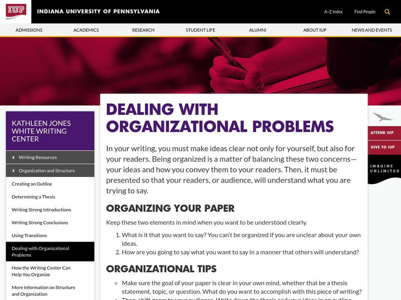 Indiana University of Pennsylvania: Writing Center: Organizational Problems Handout Indiana University of Pennsylvania: Writing Center: Organizational Problems Handout