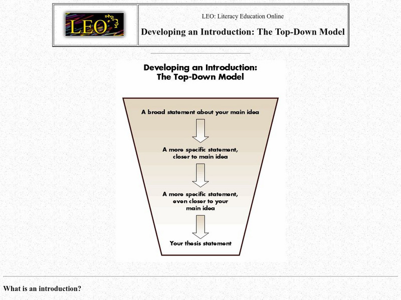 Literacy Education Online: Top Down Introduction Model Handout Literacy Education Online: Top Down Introduction Model Handout