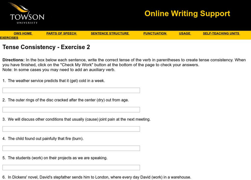 Towson University: Ows: Tense Consistency Exercise 2 Unknown Type Towson University: Ows: Tense Consistency Exercise 2 Unknown Type