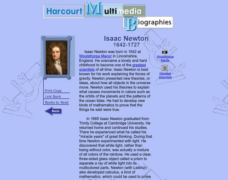 Harcourt: Biographies: Isaac Newton Handout Harcourt: Biographies: Isaac Newton Handout