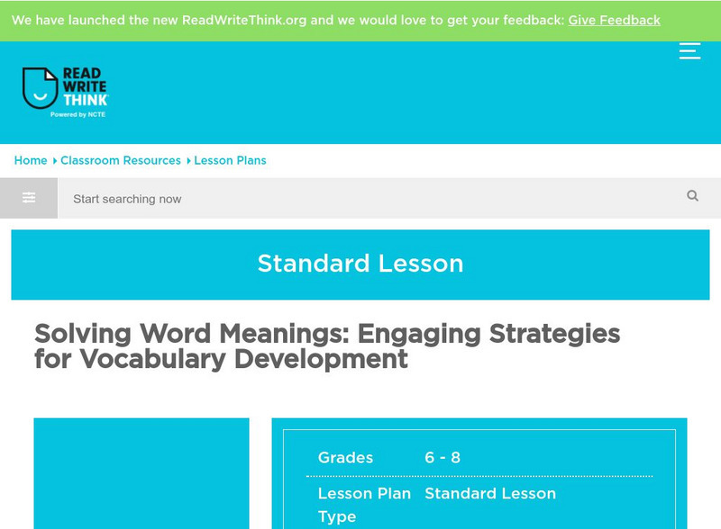 Read Write Think: Solving Word Meanings: Engaging Strategies for Vocabulary Dev. Lesson Plan Read Write Think: Solving Word Meanings: Engaging Strategies for Vocabulary Dev. Lesson Plan