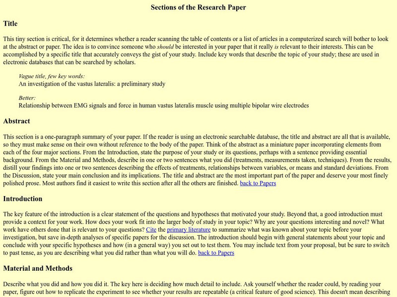 University of California: Sections of the Research Paper Handout University of California: Sections of the Research Paper Handout