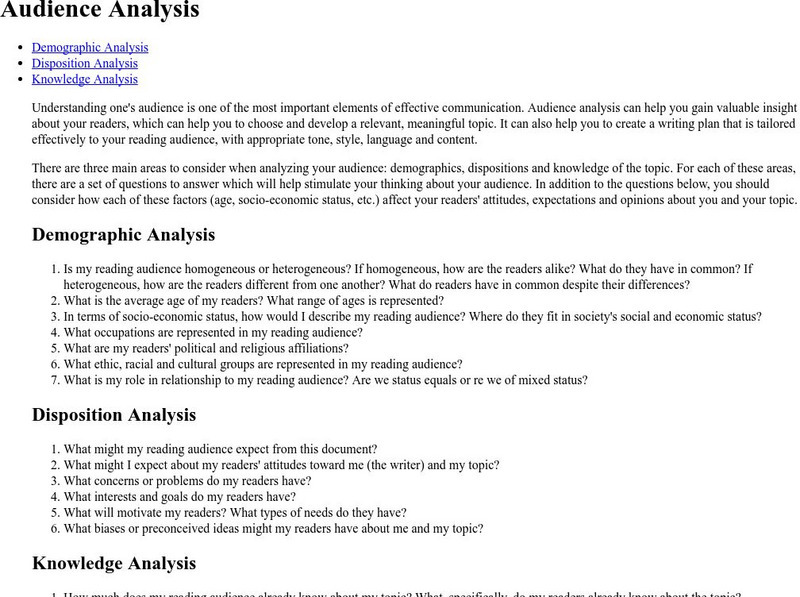 University of Washington: Audience Analysis Handout University of Washington: Audience Analysis Handout